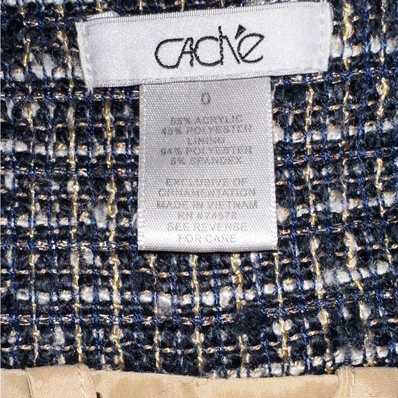 CACHE Tweed Navy Blue/Tan with gold Metallic accent Vest Sz 0 EUC - Picture 9 of 9